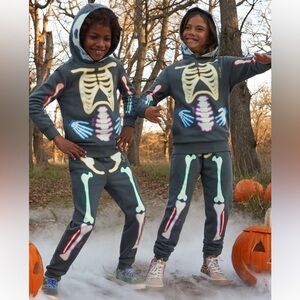 Mini Boden Navy Blue Skeleton Hoodie And Jogger Glow In The Dark Set